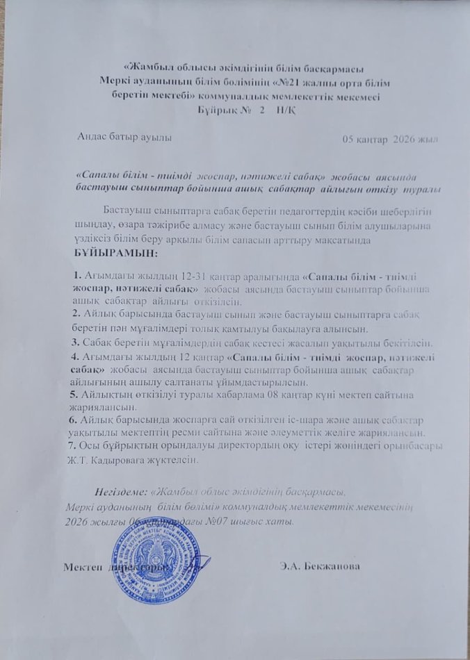 "Сапалы білім - тиімді жоспар, нәтижелі сабақ" бастауыш сыныптар айлығын өткізу.