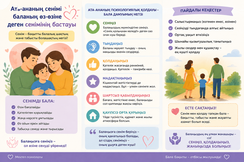 «Ата-ананың сенімі баланың өз-өзіне деген сенімінің бастауы» тақырыбында жаднама